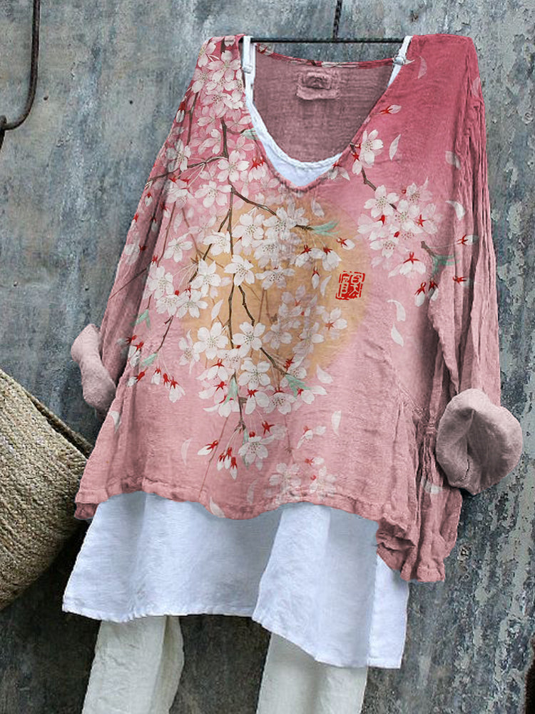 Cherry Blossom Full Moon Japanese Art Flowy Tunic
