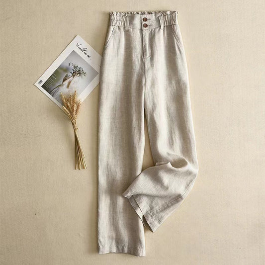 2025 Women's Linen Wide Leg High Waist Spring and Summer Thin Casual Cotton and Linen Pants