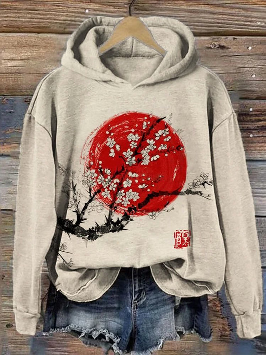 Dashingsoul Sunrise Plum Blossom Japanese Art Cozy Hoodie